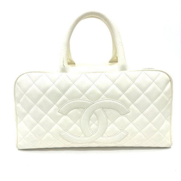CHANEL CC Mark Duffle Bag Bag Hand Bag Caviar Leather White - Picture 1 of 13